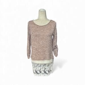 Red Lolly Women's Cream Knit and Embroidered Lace Tunic Top Size Medium